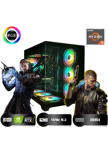 One HRA164060 Ryzen 5 5600 16GB Ram 500GB Nvme M.2 SSD RTX4060 8gb Masaüstü Oyuncu Bilgisayarı