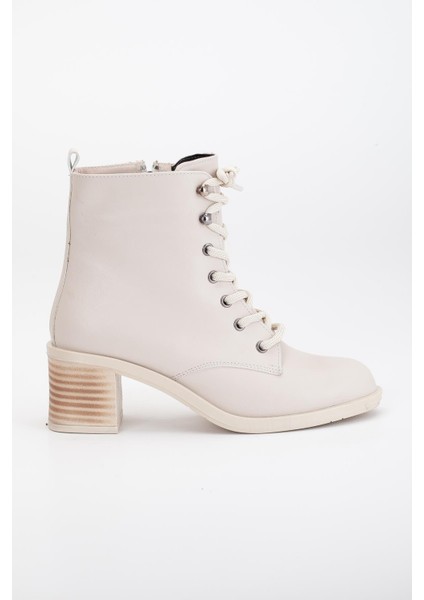 Kadın Topuklu Bot Bej Bağlı Suni Deri modelleri