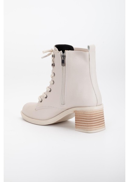 Kadın Topuklu Bot Bej Bağlı Suni Deri indirimleri