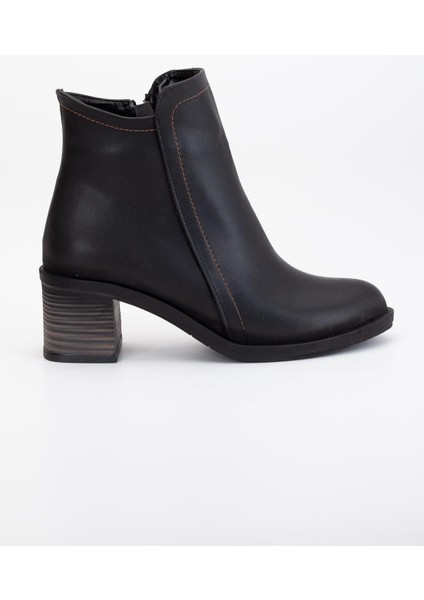Kadın Topuklu Bot Siyah Yüzüdüz Oval Burun Yan Parçalı modelleri