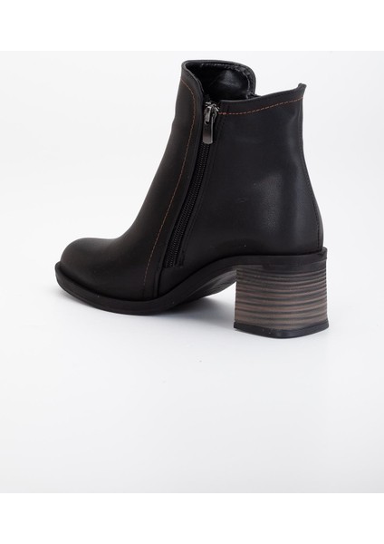 Kadın Topuklu Bot Siyah Yüzüdüz Oval Burun Yan Parçalı indirimleri
