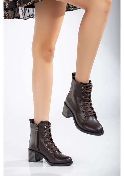 Kadın Topuklu Bot Kahve Bağlı Suni Deri fiyatları