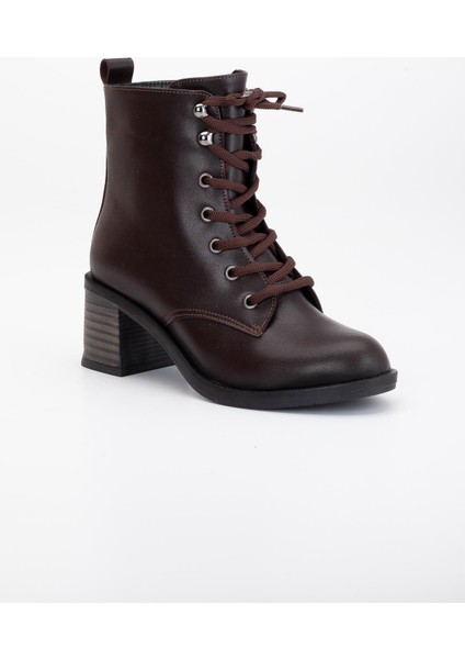 Kadın Topuklu Bot Kahve Bağlı Suni Deri fırsatları