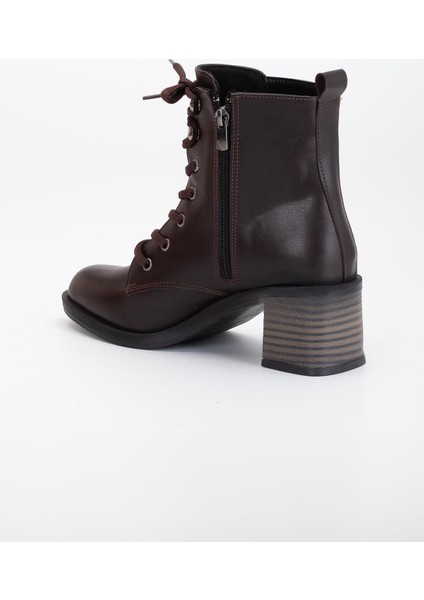 Kadın Topuklu Bot Kahve Bağlı Suni Deri indirimleri