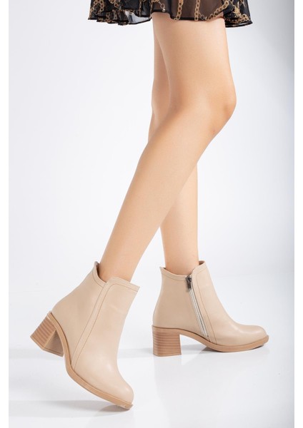 Kadın Topuklu Bot Nude Yüzüdüz Oval Burun Yan Parçalı fiyatları