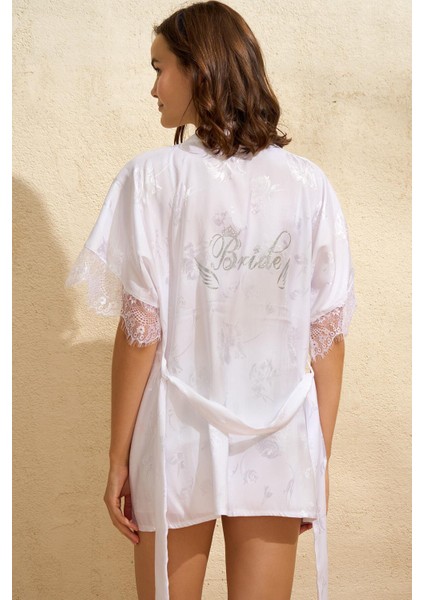 Saten Bride Baskılı Dantelli Sabahlık Balensiz Desteksiz Dolgusuz Bralet Sütyen ve Şort 3'lü Takım fiyatları