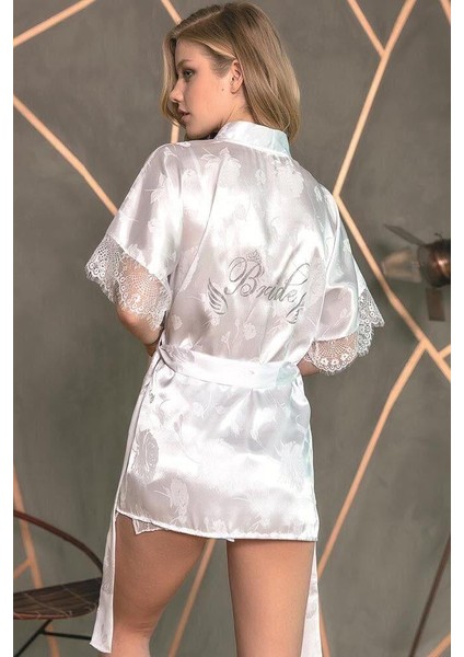 Saten Bride Baskılı Dantelli Sabahlık Balensiz Desteksiz Dolgusuz Bralet Sütyen ve Şort 3'lü Takım fırsatları