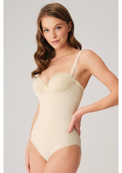 MOTTO10BUTIK Kadın Mikro Kumaş Göğüs Altı Yapıştırma Paçaları Silikon Bantlı Alttan Kancalı Sıkı Badi Korse (2849)