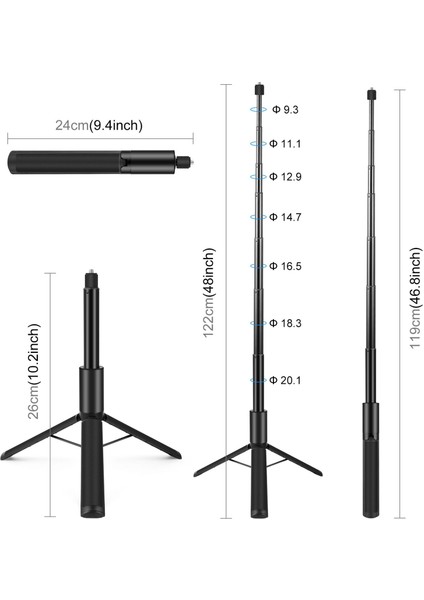 INSTA360 X4 X3 Tripotlu 119 cm Görünmez Çubuk