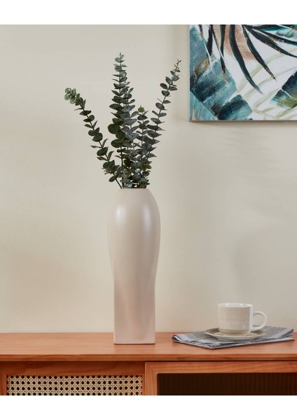 421016 "shıma" 40CM Yüksekliğinde 14CM Çapında Bej Seramik Vazo