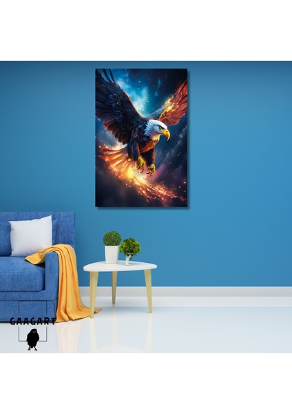 Tekli Dikey Kanvas Duvar Tablosu Ateşli Siyah Beyaz Kartal