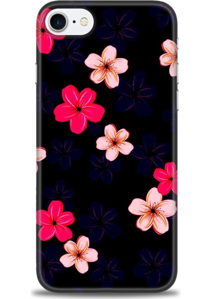 iPhone Se 2020 Kılıf Hd Baskılı - Pembe Mavi Çiçekler + 9h Nano Ekran Koruyucu