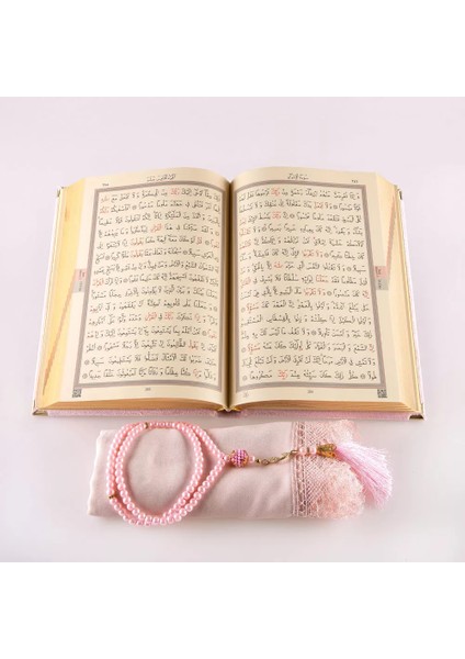 Şal + Tesbih + Kuran Hediye Seti (Çanta Boy, Kadife, Şems Lafzatullah, Pudra Pembe) fırsatları