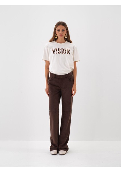 Kadın Kahverengi Soft Touch Süet Görünüm Oversize Pantolon fiyatları