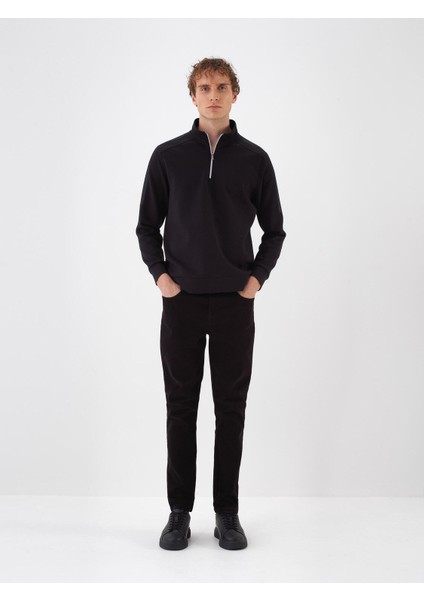 Erkek Siyah Pamuk Dokulu Slim Fit Pantolon