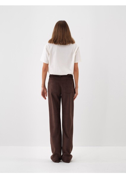 Kadın Kahverengi Soft Touch Süet Görünüm Oversize Pantolon indirimleri