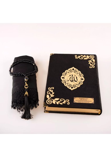 Şal + Tesbih + Kuran Hediye Seti (Hafız Boy, Kadife, Şems Lafzatullah, Siyah) modelleri