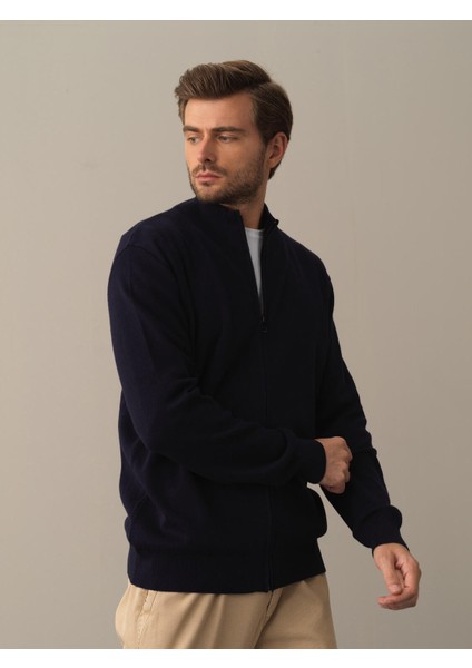 Erkek Lacivert Pamuk Dokulu Regular Fit Hırka fırsatları