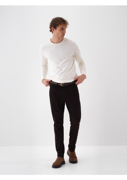 Erkek Kahverengi Pamuk Dokulu Slim Fit Pantolon