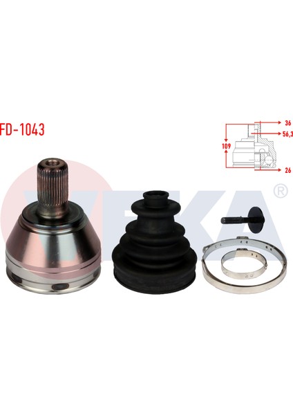 Aks Kafası Sol-Sağ Ön Dıs Ford C-Max I 1.6 Tdcı 36X26X56,3 Uzunluk 109MM 2007-2011