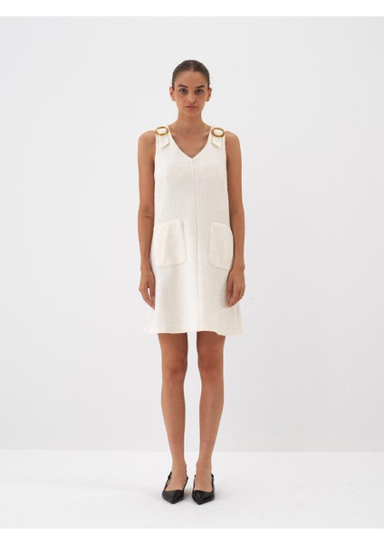Kadın Ekru Doğal Yün Dokulu Regular Fit Elbise fiyatları