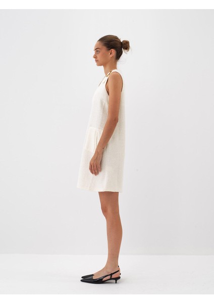 Kadın Ekru Doğal Yün Dokulu Regular Fit Elbise modelleri