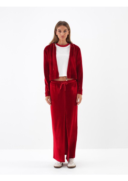 Kadın Kırmızı Lüks Dokulu Soft Kadife Regular Fit Sweatmont fiyatları