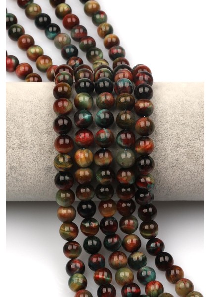 Mavi-Kırmızı Kaplan Gözü Doğaltaş Dizi 8 mm Küre Kesim