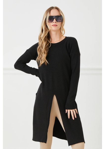 Nonamee Yırtmaçlı Siyah Modern Tunik