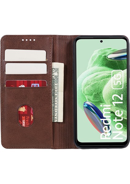 Xiaomi Redmi 12 4g Cüzdan Kılıf Buzağı Doku Pu Deri Stand Flip Manyetik Kapatma Telefon Kapağı (Yurt Dışından)