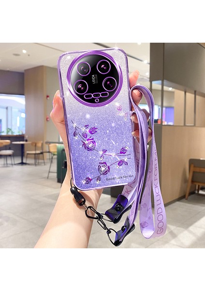 Xiaomi 14 Ultra Glitter Sparkle Yumuşak Tpu Telefon Kılıfı ve Kordon (Yurt Dışından)