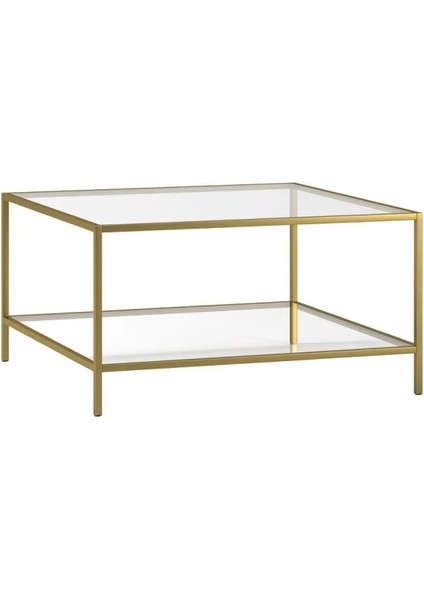 Tino Furniture Oslo Gold 2 Raflı Metal Kare Orta Sehpa Şeffaf Camlı