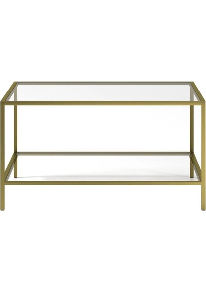 Tino Furniture Oslo Gold 2 Raflı Metal Kare Orta Sehpa Şeffaf Camlı