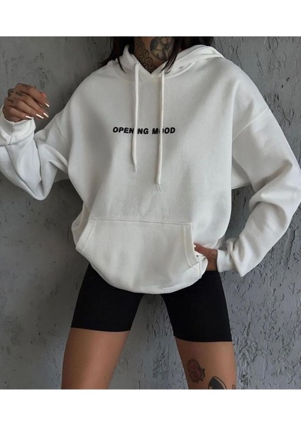 OPENNING ÖN ARKA BASKILI KAPÜŞONLU SWEATSHIRT BEYAZ