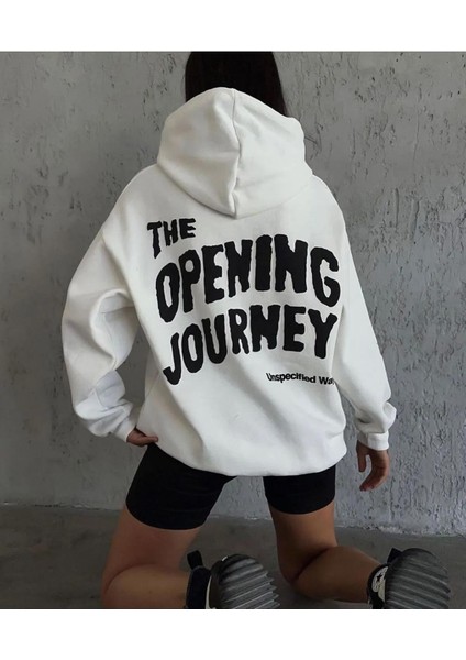 OPENNING ÖN ARKA BASKILI KAPÜŞONLU SWEATSHIRT BEYAZ