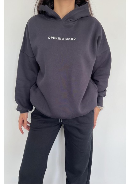 OPENNING ÖN ARKA BASKILI KAPÜŞONLU SWEATSHIRT ANTRASİT