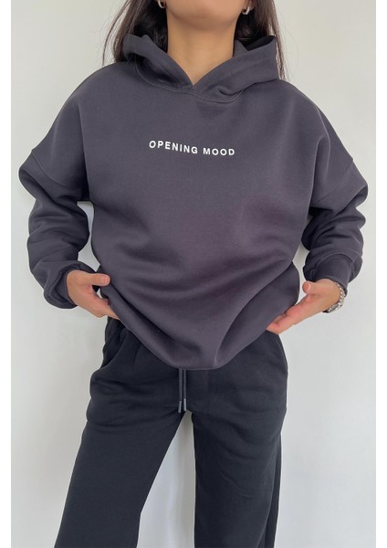 OPENNING ÖN ARKA BASKILI KAPÜŞONLU SWEATSHIRT ANTRASİT