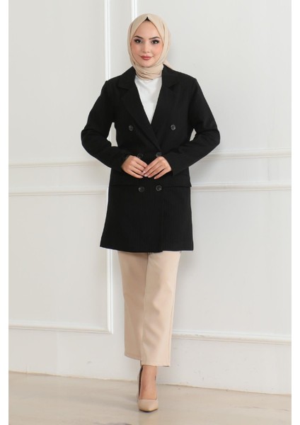 Klasik Çizgili Blazer Ceket Siyah 6110 fırsatları