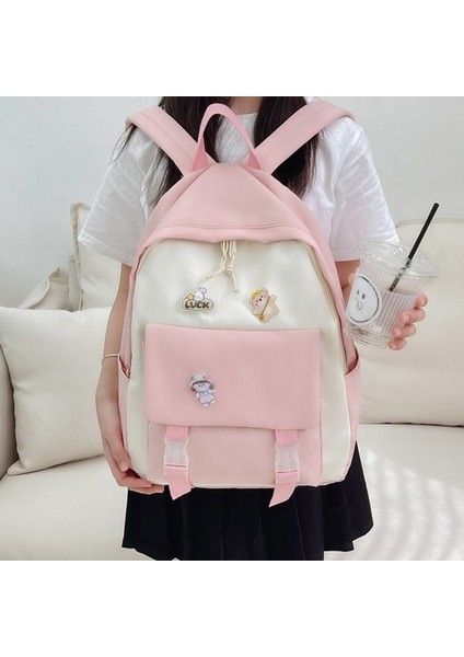 Sırt Çantası Kadın Rahat 2024 Yeni Ilköğretim Okulu Çocuk Sırt Çantası Kore Versiyonu Büyük Kapasiteli Batı Tarzı Renk Eşleşen Okul Çantası (Yurt Dışından)