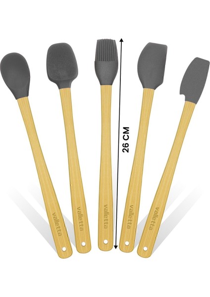 Indigo 5'li Gri Bambu Silikon Spatula Seti Uzun 26 Cm modelleri