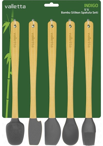 Indigo 5'li Gri Bambu Silikon Spatula Seti Uzun 26 Cm fırsatları