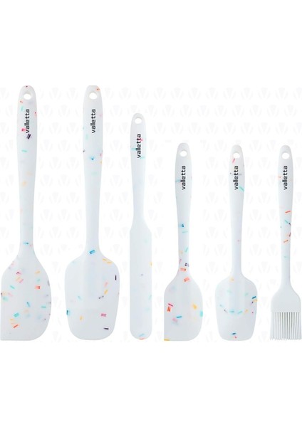 Drongo Isıya Dayanıklı Yanmaz Yapışmaz Silikon Spatula Seti 6 Parça Beyaz Renkli Noktalı