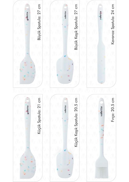Drongo Isıya Dayanıklı Yanmaz Yapışmaz Silikon Spatula Seti 6 Parça Beyaz Renkli Noktalı