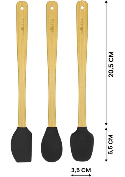 Indigo 3'lü Siyah Bambu Silikon Spatula Seti Uzun 26 Cm