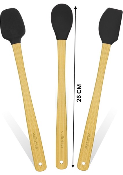 Indigo 3'lü Siyah Bambu Silikon Spatula Seti Uzun 26 Cm