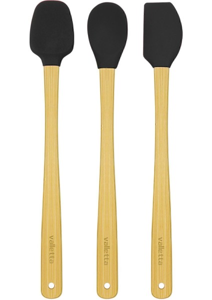 Indigo 3'lü Siyah Bambu Silikon Spatula Seti Uzun 26 Cm