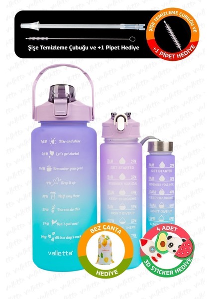 Eldorado 3lü Set Bpa Içermez Motivasyonel Su Matarası Mor Su Matarası,su Şişesi,suluk