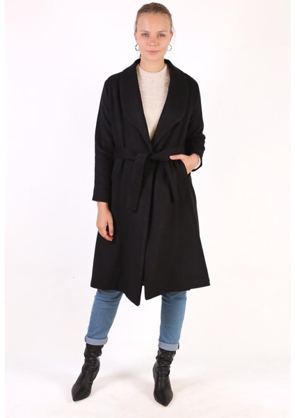 3023A Geniş Spor Yaka Kaban Siyah fırsatları