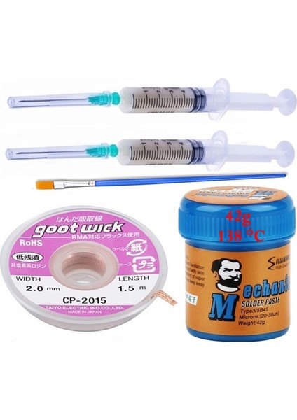 Lehim Solder Paste 138°C 42G Flux Lehim Toplama CP-2015 Lehim Emme Teli 2,0 mm Set 5 in 1