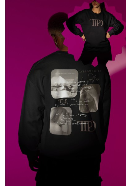 Unisex Ttpd Albüm Sırt Baskılı Kapüşonsuz Sweatshirt, Oversize Taylor Swift Baskılı Sweat